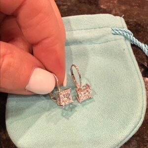 Lever back earrings, 925 sterling silver with radiant cut CZs